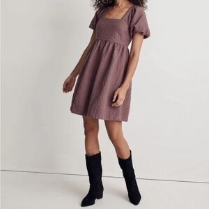 Madewell Floral Quilted Puff-Sleeve Mini Dress Fig/Purple XXS - Great Fall Color